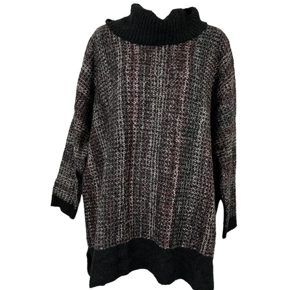 PURE J JILL Black Pink Plum Woven Chunky Knit Long Line Cowl Neck Sweater M/ L